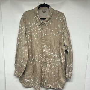 J. Jill Beige Shirt with White Bird Design